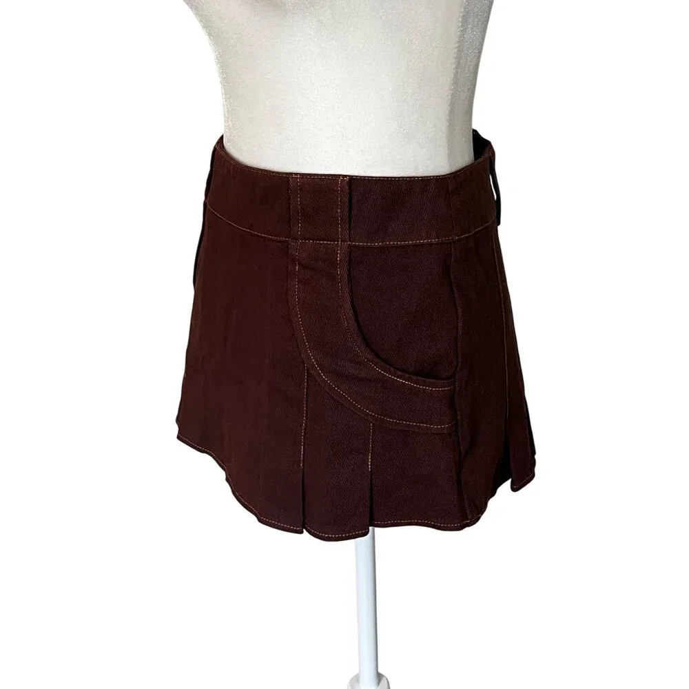 BY.DYLN Avant Mini Skirt in Chocolate Small New Womens Shorts